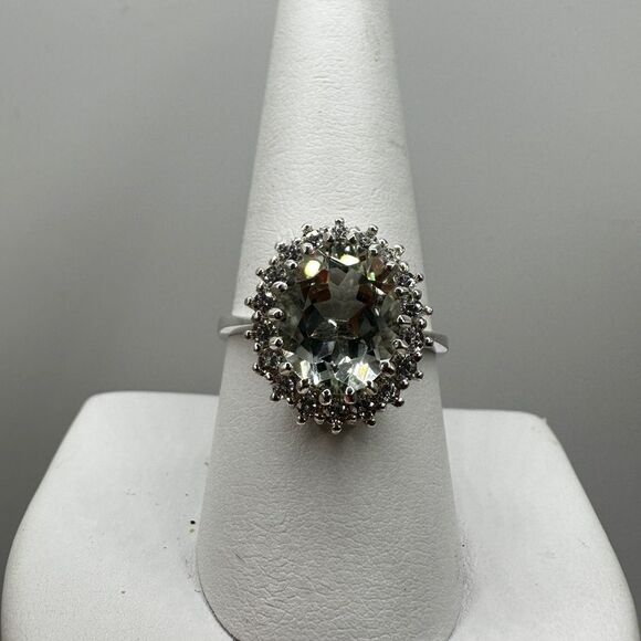 NWOT 9x12 oval cut Prasiolite w/ halo of cz diamonds in sterling silver ring! - Picture 9 of 11
